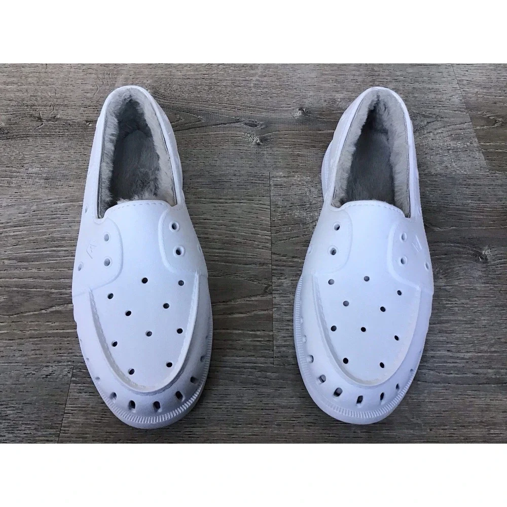 Sperry Boat Shoe Mens 12 White A/O Float Slip On Shearling Faux Fur STS24288